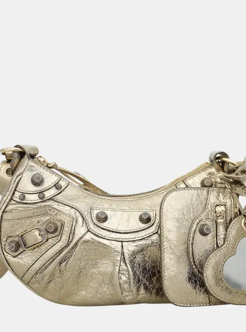 Balenciaga Le Cagole XS Gold Metallic Lambskin Leather Shoulder Bag