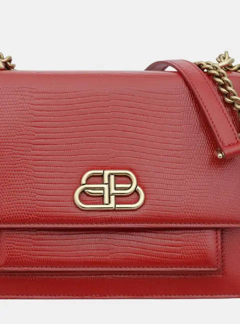 Balenciaga Sharp Small Red Lizard Embossed Leather Shoulder Bag