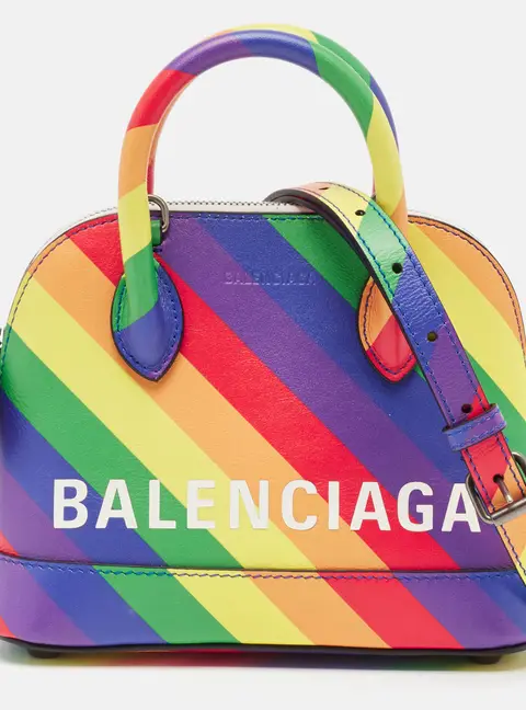 Balenciaga Multicolor Diagonal Rainbow Leather XXS Ville Bag