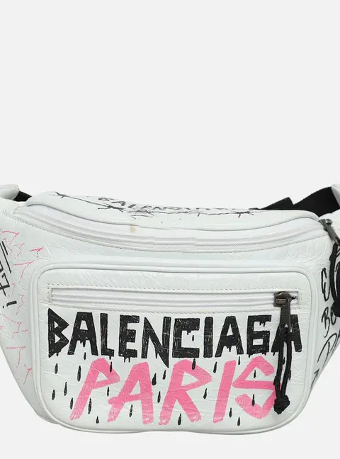 Balenciaga Graffiti Leather One Size White Leather Belt Bag