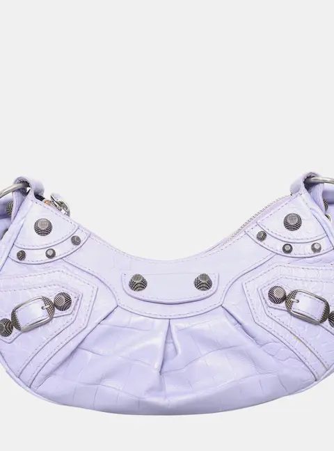 Balenciaga Le Cagole XS Purple Croco Embossed Calfskin Leather Shoulder Bag