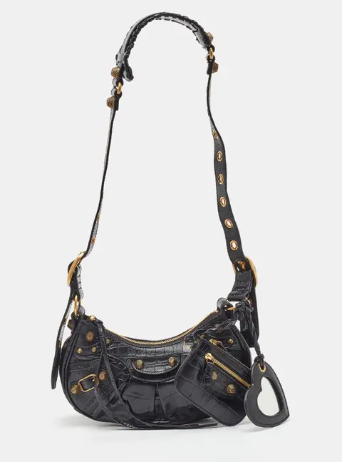 Balenciaga Black Croc Embossed Leather XS Le Cagole Shoulder Bag