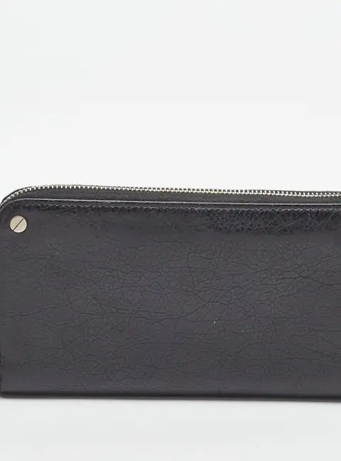 Balenciaga Black Leather Zip Around Wallet