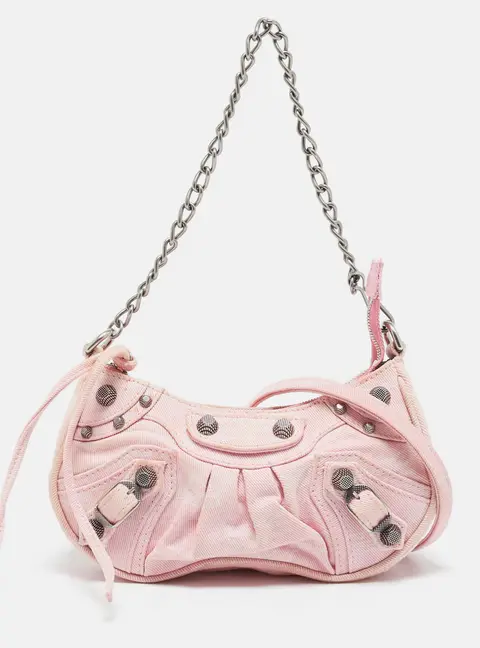 Balenciaga Light Pink BB Monogram Denim Mini Le Cagole Shoulder Bag