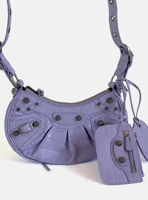 Balenciaga Le Cagole XS Shoulder Bag Crocodile Embossed Calfskin