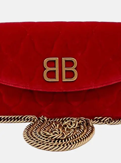 Balenciaga BB Chain Small Red Velvet Crossbody Bag