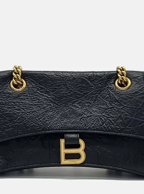 Balenciaga Black Leather Crush Chain Bag Small