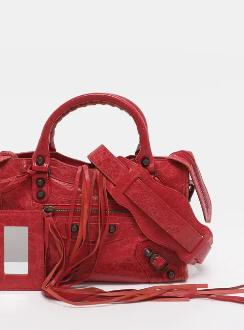 Balenciaga Motorcycle City Mini Giant 12 Hardware Red Leather Tote