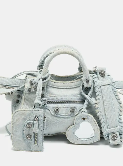 Balenciaga Crystals Neo Cagole Light Blue Denim Bag