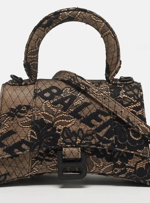 Balenciaga Hourglass XS Black/Nude Lace and Leather Top Handle Bag