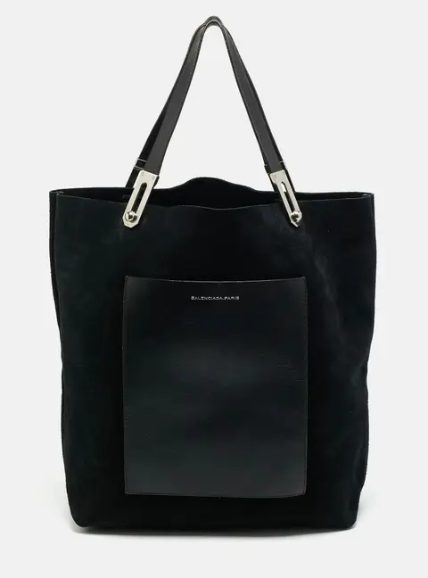 Balenciaga Pocket Black Leather and Suede Tote