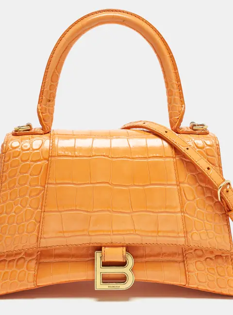 Balenciaga Hourglass  Small Croc Embossed LeatherTop Handle Bag