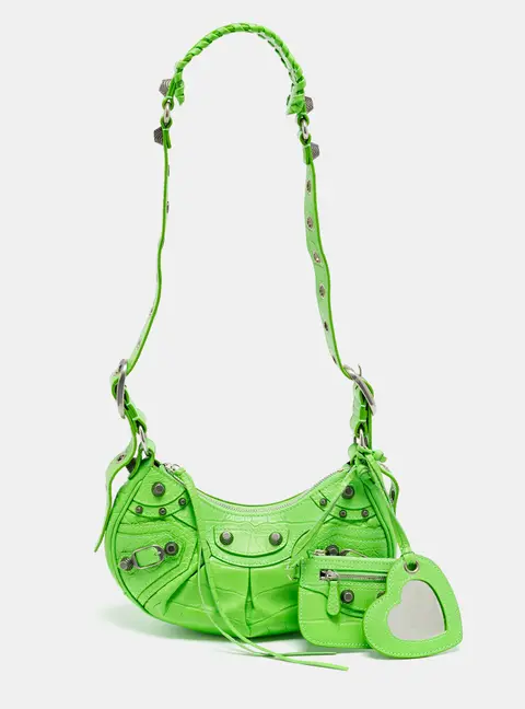 Balenciaga Le Cagole XS Green Croc Embossed Leather Shoulder Bag