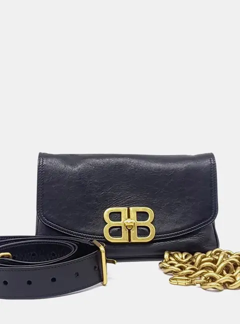 Balenciaga BB Soft Flap Small Black Leather Shoulder Bag
