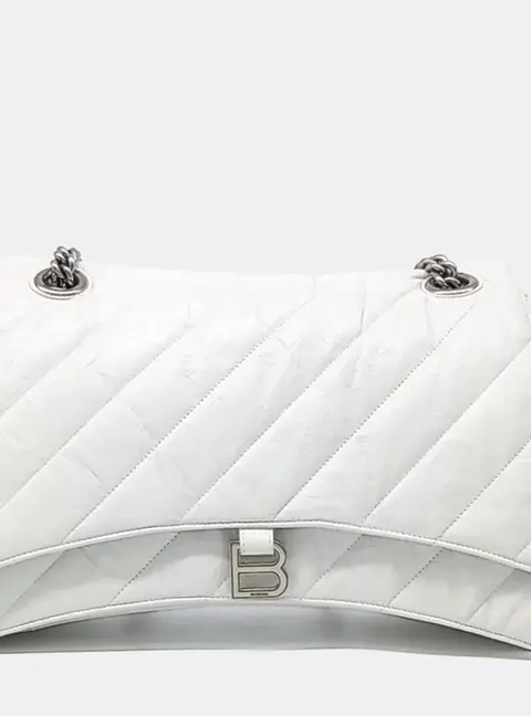Balenciaga White Leather Crush Chain Bag Large