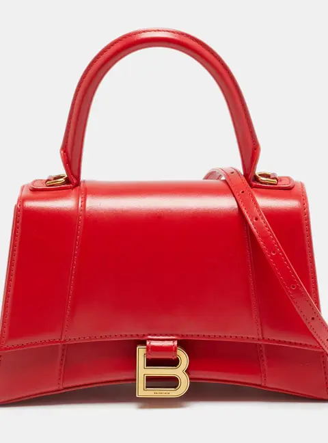 Balenciaga Hourglass Small Red Leather Top Handle Bag