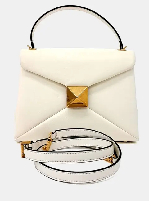Valentino Leather Ivory One Stud Tote and Shoulder Bag