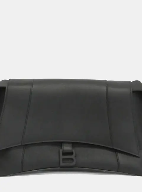 Balenciaga Downtown Medium Leather Shoulder Bag Black