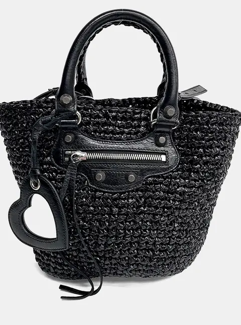 Balenciaga Black Leather Le Cagol Panier Small Tote Bag