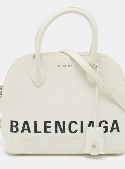 Balenciaga Logo Ville Small White Leather Top Handle Bag
