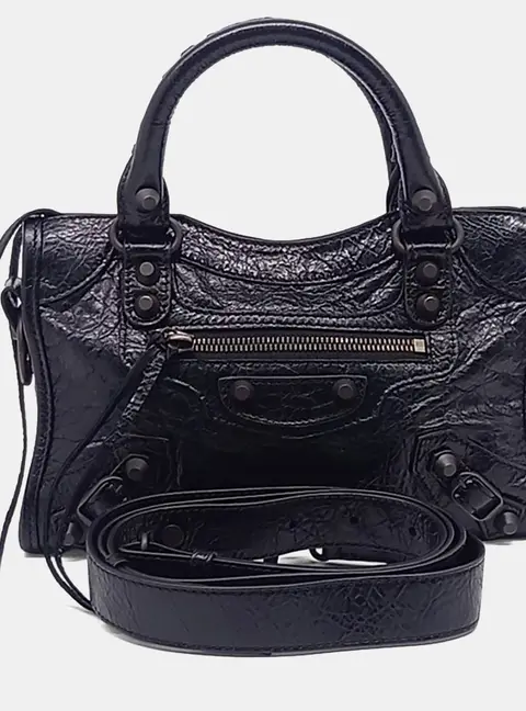 Balenciaga Le City Mini Black Lambskin Leather Top Handle Bag