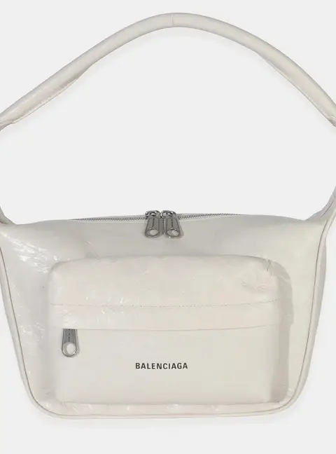 Balenciaga White Distressed Calfskin Medium Raver Shoulder Bag