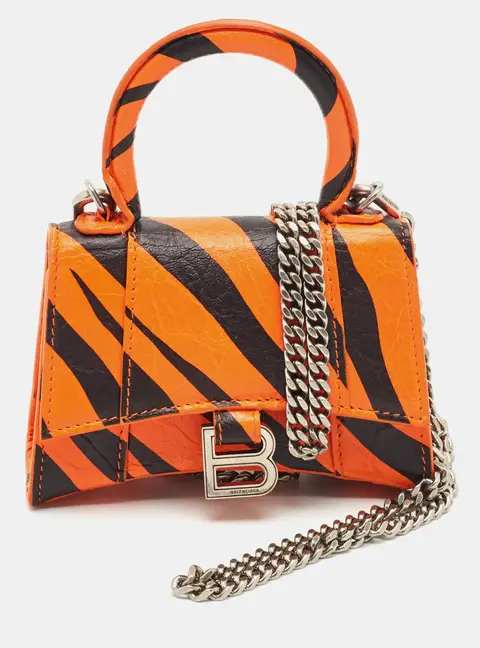 Balenciaga Hourglass Mini Orange/Black Tiger Stripe Leather Top Handle Bag