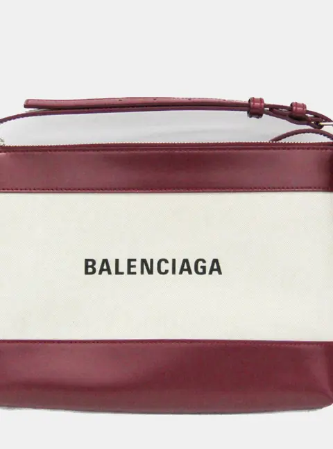 Balenciaga Crossbody Bag Canvas Leather Shoulder Bag Off-white Wine