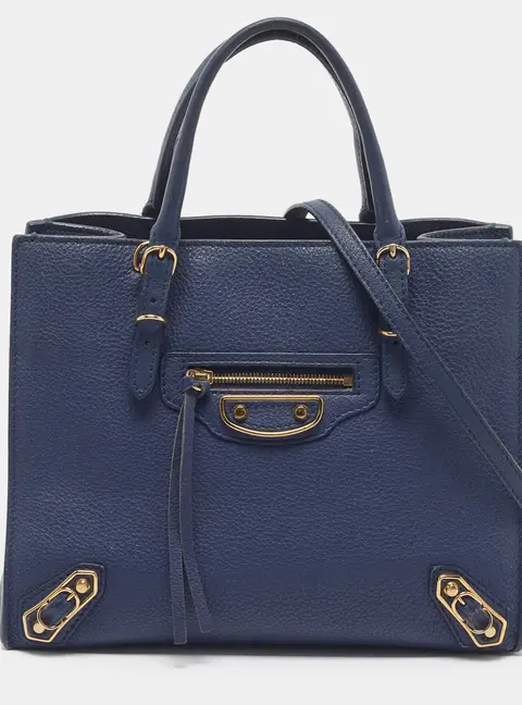 Balenciaga Metallic Edge Papier A4 Mini Navy Blue Leather Tote