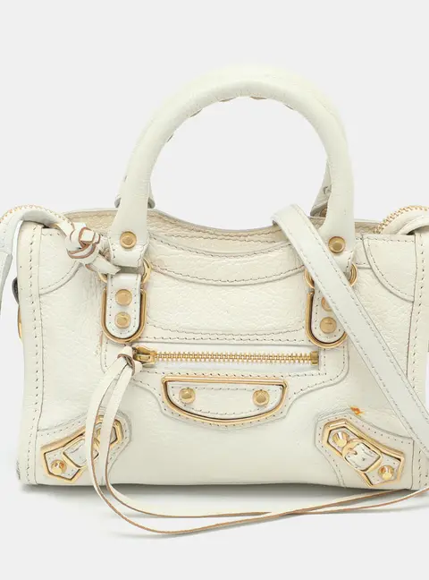 Balenciaga Metallic Edge Classic City Nano White Leather Tote