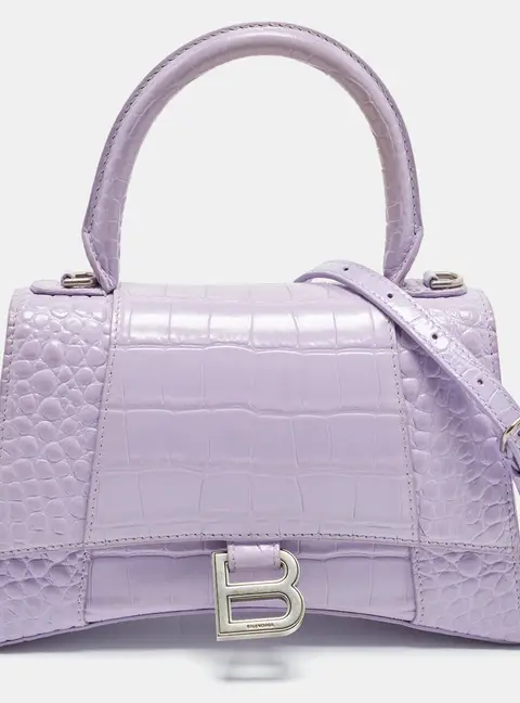 Balenciaga Hourglass Small Purple Croc Embossed Leather Top Handle Bag