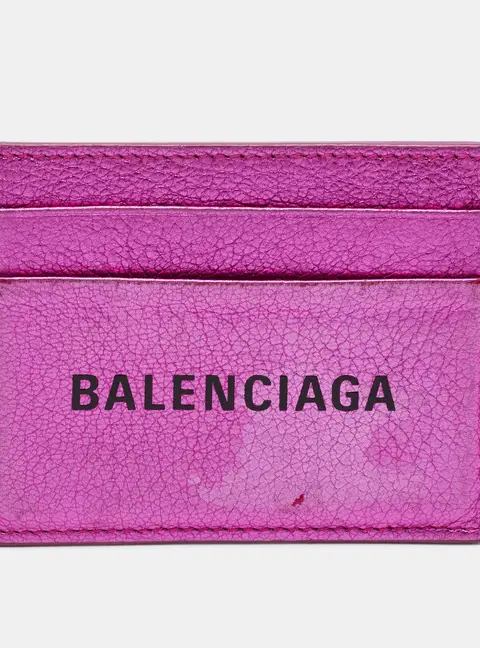 Balenciaga Logo Metallic Pink Leather Card Holder