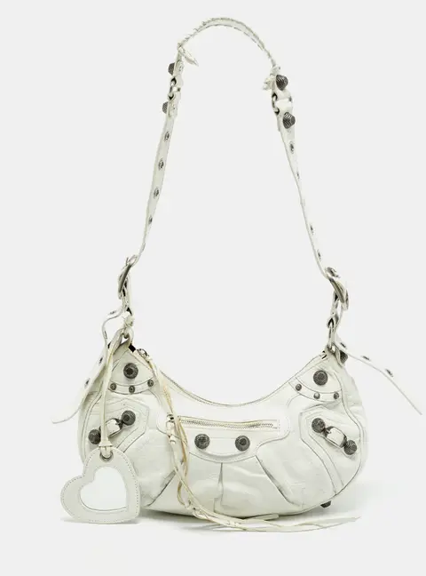 Balenciaga Le Cagole Small White Leather Shoulder Bag