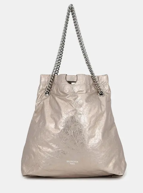 Balenciaga Crash Medium Metallic Beige Leather Tote Bag
