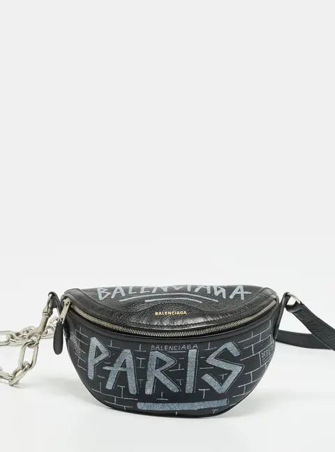 Balenciaga Souvenir Graffiti XXS Black Leather Belt Bag