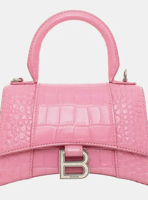 Balenciaga Hourglass XS Pink Croc Embossed Leather Top Handle Bag