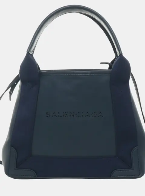 Balenciaga Cabas XS Navy Blue Leather and Canvas Top Handle Bag