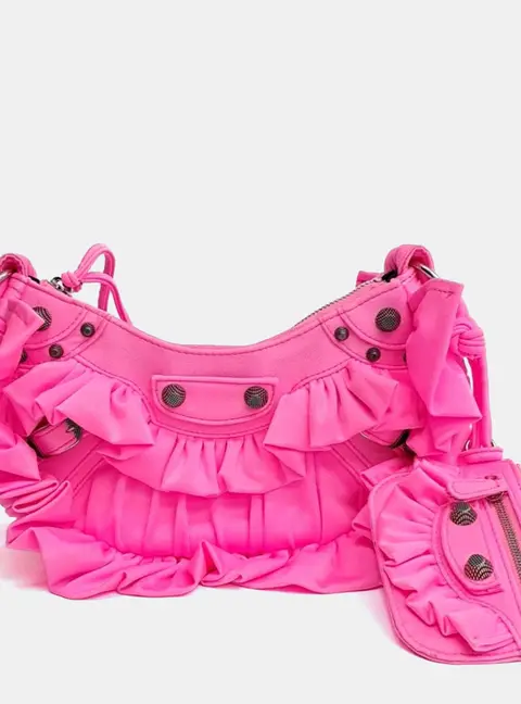 Balenciaga Pink Fabric Ruffle Le Cagol Bag XS
