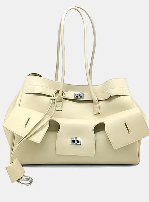 Balenciaga Bel Air Medium White Leather Tote Bag