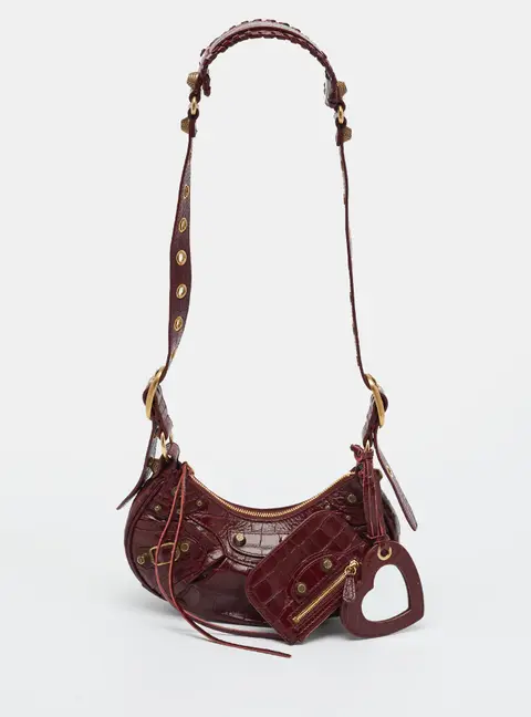 Balenciaga Le Cagole XS Red Croc Embossed Leather Shoulder Bag