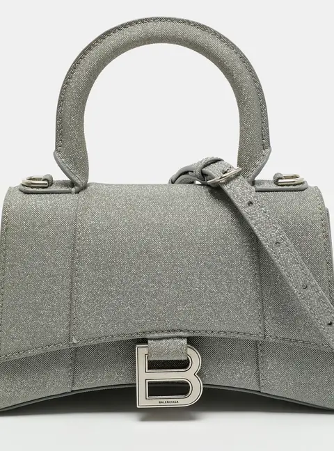 Balenciaga Hourglass XS Grey Glitter Leather Top Handle Bag