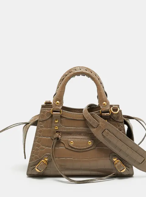 Balenciaga Neo Classic City Mini Brown Croc Embossed Leather Shiny Supple Bag