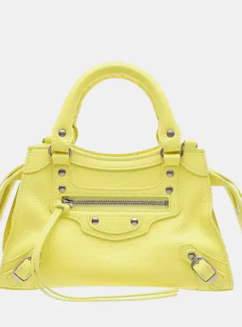 Balenciaga Neo Classic Mini Yellow Grained Calfskin Leather Top Handle Bag