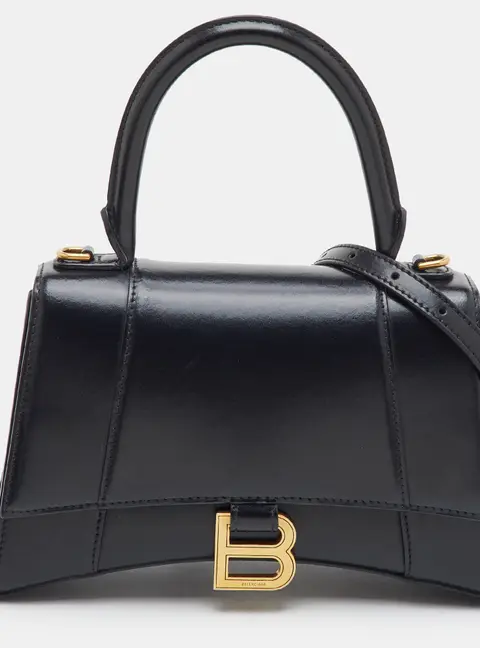 Balenciaga Hourglass Small Black Leather Top Handle Bag
