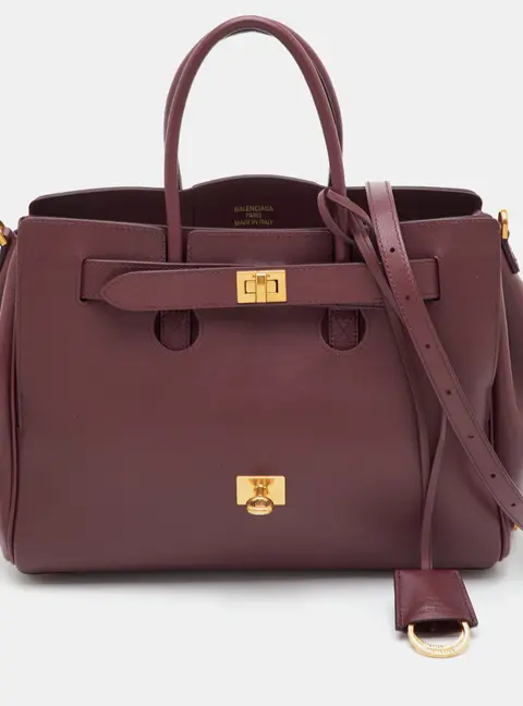 Balenciaga Carry Bel Air Small Burgundy Leather Tote