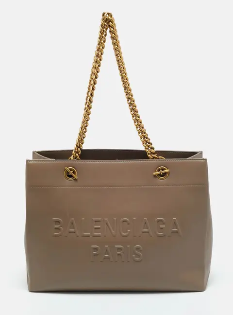 Balenciaga Duty Free Chain Medium Beige Embossed Leather Tote