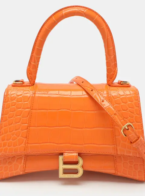 Balenciaga Hourglass Small Croc Embossed Leather Top Handle Bag