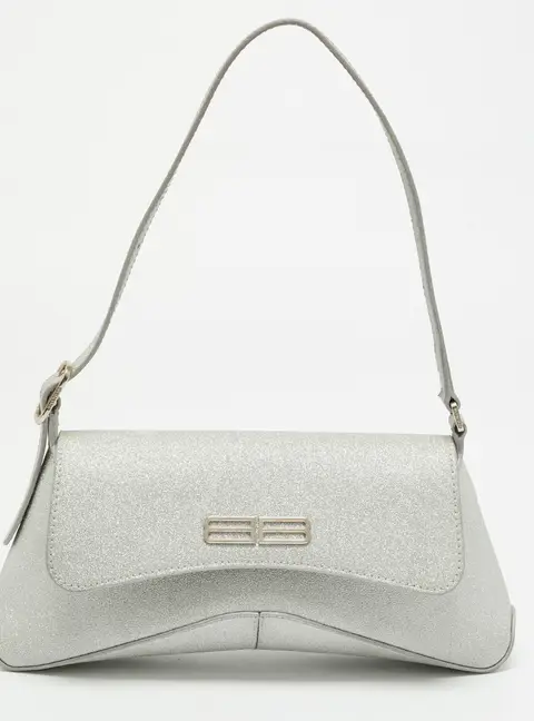 Balenciaga Silver Glitter Fabric Flap Shoulder Bag