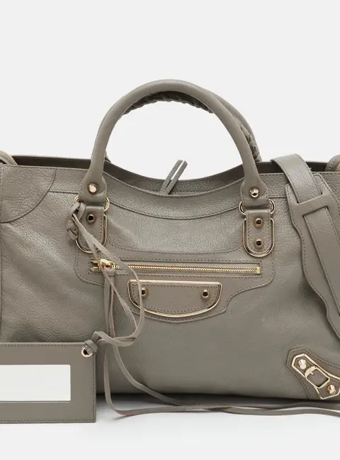Balenciaga Le City Medium Taupe Grey Leather Tote