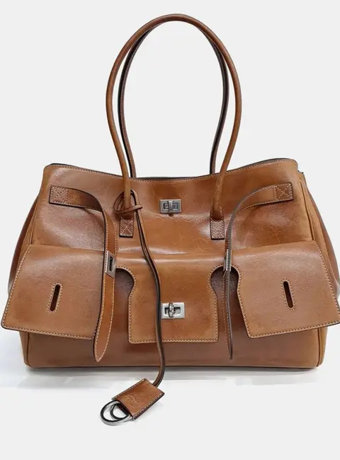 Balenciaga Bell Air Medium Brown Leather Top Handle Bag